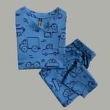 Blue Cars Print Half Sleeve Kids Coords (Unisex)