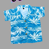 Tropical Blue Seashore Boys Printed Half Sleeve Shirt with Shorts | Cuban Collar Shirt & Shorts Set