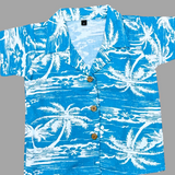 Tropical Blue Seashore Boys Printed Half Sleeve Shirt with Shorts | Cuban Collar Shirt & Shorts Set