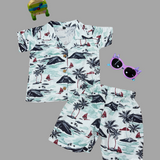 Tropical Green Sea Boys Printed Half Sleeve Shirt with Shorts | Cuban Collar Shirt & Shorts Set | Dispatch Date Oct 06