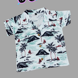 Tropical Green Sea Boys Printed Half Sleeve Shirt with Shorts | Cuban Collar Shirt & Shorts Set | Dispatch Date Oct 06