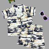 Tropical Sunset Seashore Boys Printed Half Sleeve Shirt with Shorts | Cuban Collar Shirt & Shorts Set  | Dispatch Date Oct 06