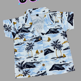 Tropical Blue Sea Boys Printed Half Sleeve Shirt with Shorts | Cuban Collar Shirt & Shorts Set