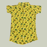 Yellow Shovel Print Kids collar Coord Set - Half Sleeve Shirt and Full Pant