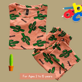 Cactus Kids Coord Set (Unisex) - Half Sleeve T-Shirt and Full Pant with Single Side Packet