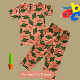 Cactus Kids Coord Set (Unisex) - Half Sleeve T-Shirt and Full Pant with Single Side Packet