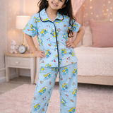 Smurf Kids Night Suit - Half Sleeve Shirt and Full Pant