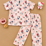 Checks Kitty  Print Kids Coords (Unisex) - Half Sleeve T-Shirt and Full Pant