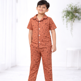 Choco Animals Print Kids Night Suit - Half Sleeve Shirt and Full Pant