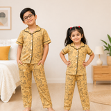 Choco Dragon Print Kids Night Suit - Half Sleeve Shirt and Full Pant