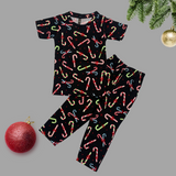 Christmas Candy Cane Print Half Sleeve Kids Coords (Unisex)