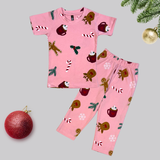 Christmas Candy Love Print Half Sleeve Kids Coords (Unisex) - Half Sleeve T-Shirt and Full Pant