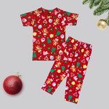 Christmas Plush Theme Print Half Sleeve Kids Coords (Unisex)