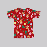 Christmas Plush Theme Print Half Sleeve Kids Coords (Unisex)