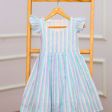 Classic Charm Stripes | Cap Sleeves Frock with Soft Lining
