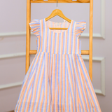 Classic Delight Stripes | Cap Sleeves Frock with Soft Lining
