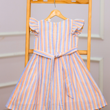 Classic Delight Stripes | Cap Sleeves Frock with Soft Lining