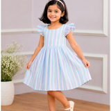 Classic Sundari Charm Stripes | Cap Sleeves Frock with Soft Lining