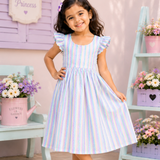 Classic Sundari Charm Stripes | Cap Sleeves Frock with Soft Lining