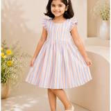 Classic Sundari Delight Stripes | Cap Sleeves Frock with Soft Lining