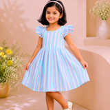Classic Sundari Charm Stripes | Cap Sleeves Frock with Soft Lining