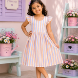 Classic Sundari Delight Stripes | Cap Sleeves Frock with Soft Lining