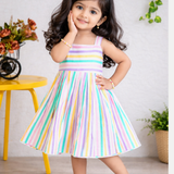 Colorful Stripes - Sleeveless Cotton Frock