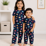 Colourful Mushroom Print Kids Coords (Unisex) - Half Sleeve T-Shirt and Full Pant