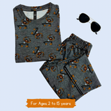 Grey Muppet Kids Coord Set (Unisex) - Half Sleeve T-Shirt and Full Pant with Single Side Packet