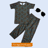 Grey Muppet Kids Coord Set (Unisex) - Half Sleeve T-Shirt and Full Pant with Single Side Packet