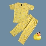 Cute Christmas Swan Print Half Sleeve Kids Coords (Unisex)