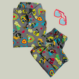 Cute Heart Print Kids collar Coord Set - Half Sleeve Shirt and Full Pant