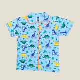 Blue Dinos Print Kids Night Suit - Half Sleeve Shirt and Full Pant