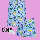 Dino Print Kids Sleeveless T-Shirt Shorts Set (Unisex)