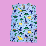 Dino Print Kids Sleeveless T-Shirt Shorts Set (Unisex)