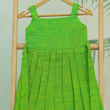 Thyme Green HandLoom Cotton Frock l Sleeveless Frock with Soft Lining | DISPATCH DATE_AUG 8 [3-5 Years]