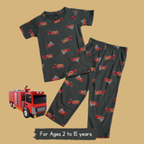 Fire Truck Kids Coord Set (Unisex) - Half Sleeve T-Shirt and Full Pant with Single Side Packet