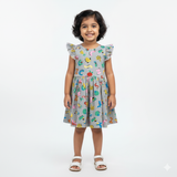 Grey Alpha cub - Frill Cotton Frock with Ruffle Sleeve and bow