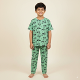 Green Trucks Print Kids Coords (Unisex) - Half Sleeve T-Shirt and Full Pant