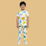 White Pokemon Kids Coords (Unisex) - Half Sleeve T-Shirt and Full Pant