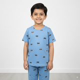 Blue Tractors Print Kids Coords (Unisex) - Half Sleeve T-Shirt and Full Pant