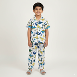 Dino World Print Kids Night Suit - Half Sleeve Shirt and Full Pant