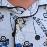 Grey Crane Print Print Kids Night Suit - Half Sleeve Shirt and Full Pant