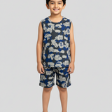Blue Mickey Print Kids Sleeveless T-Shirt Shorts Set (Unisex)