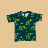 Green Dino Print Kids Shorts Coord Set (Unisex) - Shorts with Single Side Packet