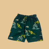 Green Dino Print Kids Shorts Coord Set (Unisex) - Shorts with Single Side Packet