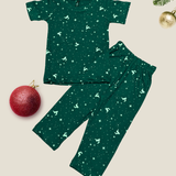 Christmas Green Unicorn Print Kids Coords (Unisex) - Half Sleeve T-Shirt and Full Pant