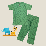 Green Animals Print Half Sleeve Kids Coords (Unisex) - Half Sleeve T-Shirt and Full Pant