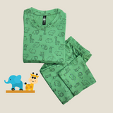 Green Animals Print Half Sleeve Kids Coords (Unisex) - Half Sleeve T-Shirt and Full Pant