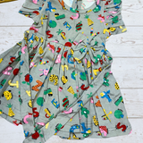 Grey Alpha - Frill Cotton Frocks with bow